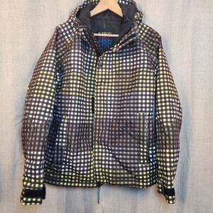 Burton Dryride Method Snowboard Jacket Women's LG Yellow Black Checkered Hooded